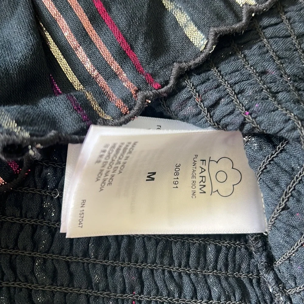 FARM RIO Lurex Stripes One-shoulder Mini Dress in Black M - Picture 10 of 11